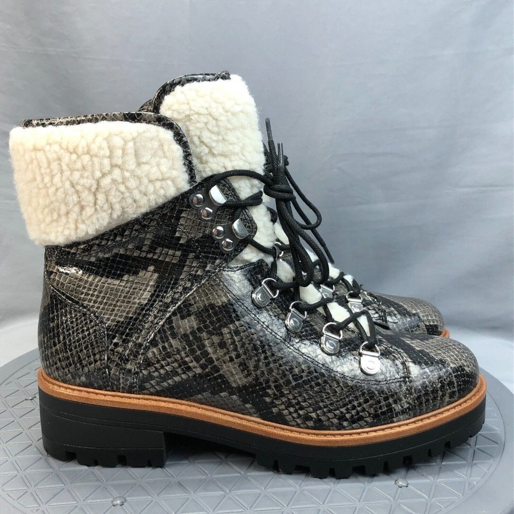Marc Fisher Womens Lace Up Hiker Ankle Boots Isalia Snake Print Black Size 9 W